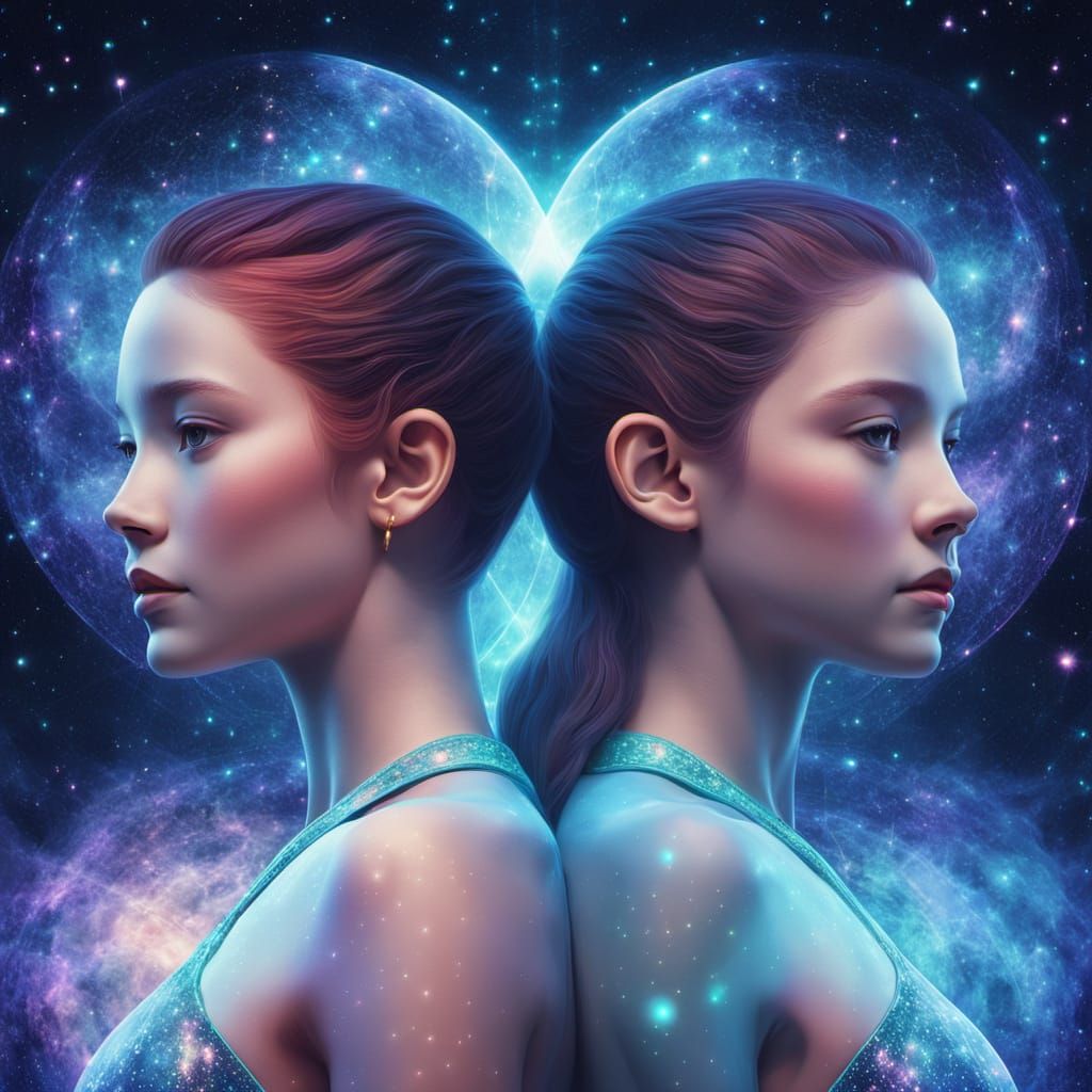 Mystical Gemini Twins in a Celestial Portrait