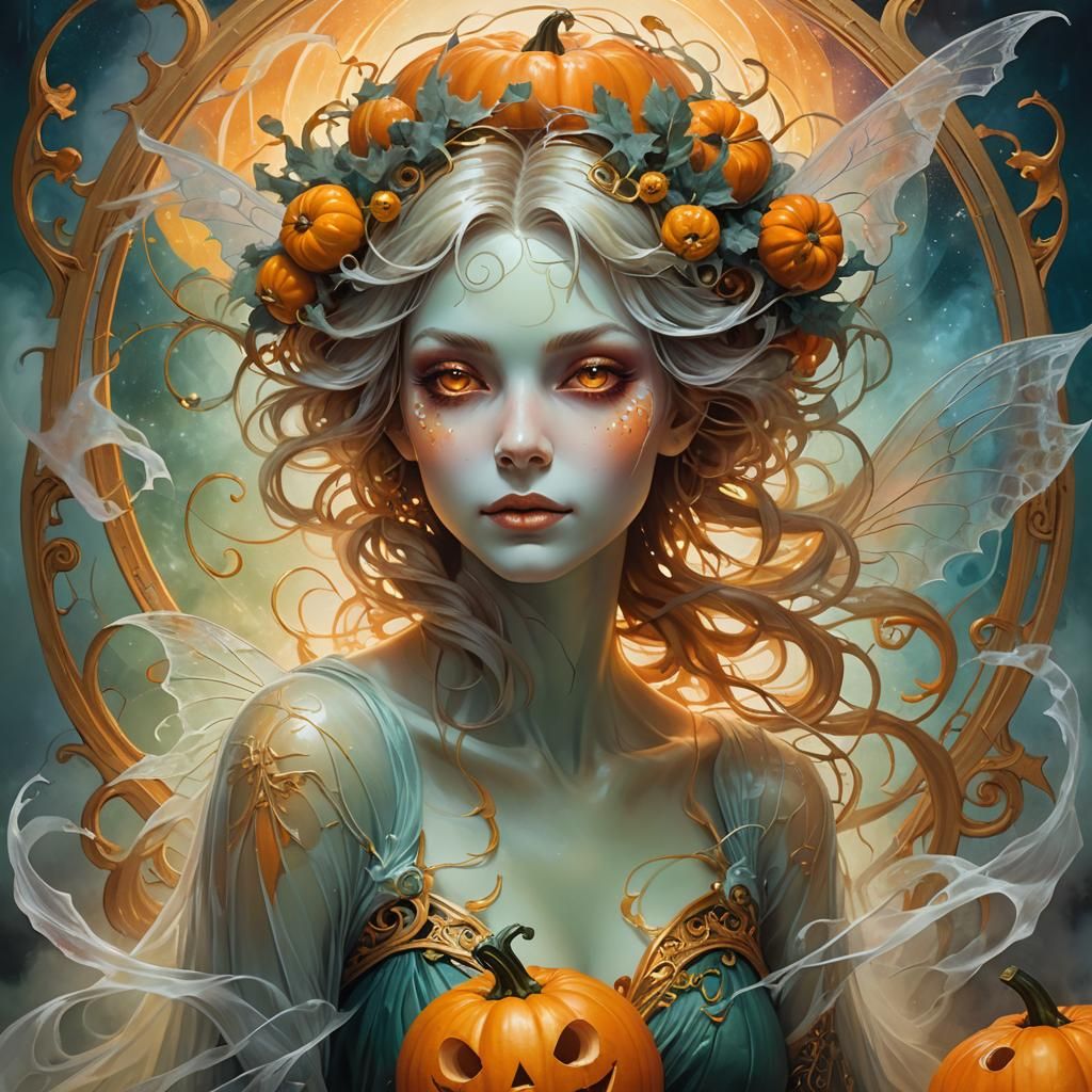 Enchanted Ghost Fairy Portrait in Vibrant, Dreamlike Art Nou...