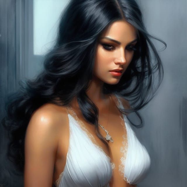 Beautiful Girl in Silver Suit with Colorful Paint