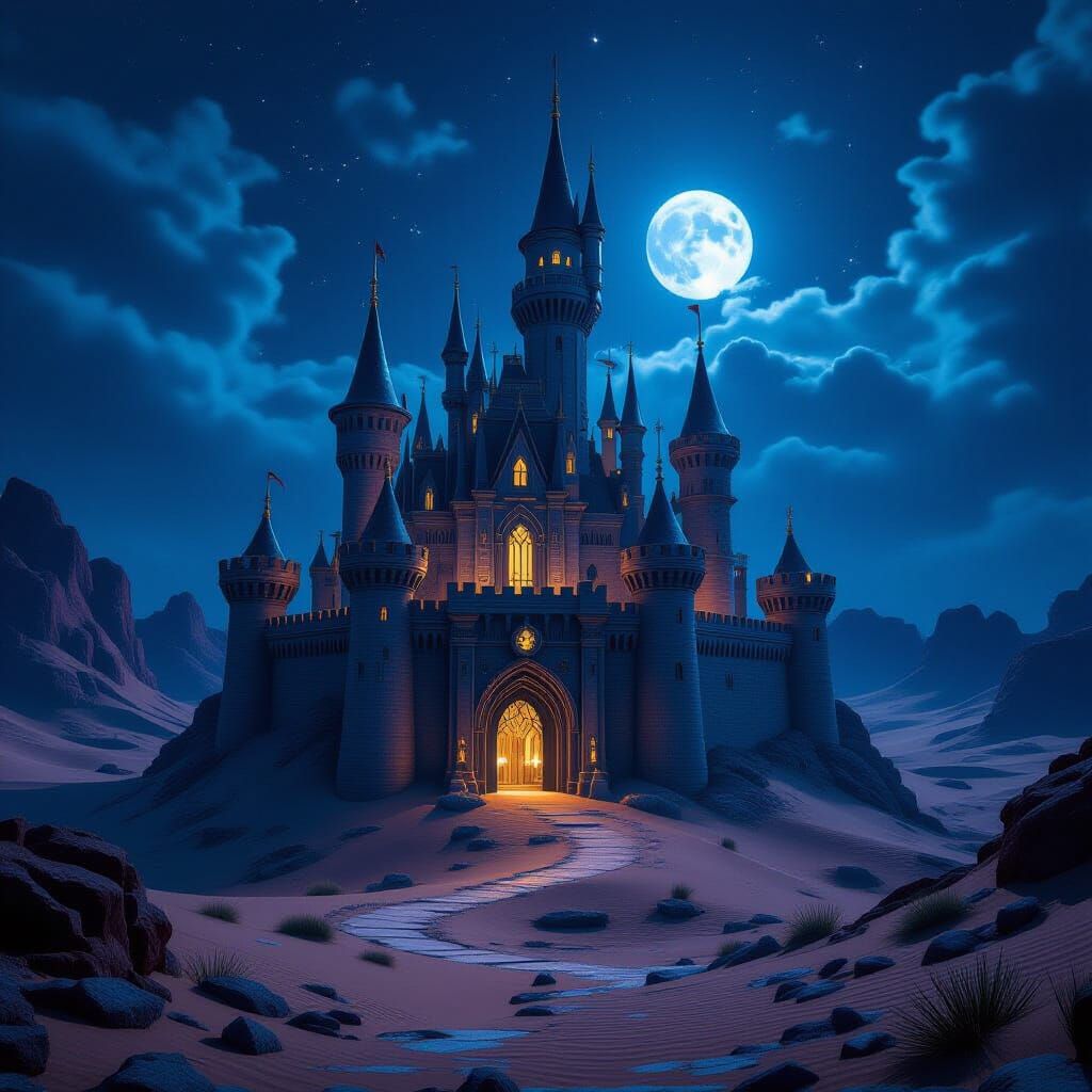 Mysterious Desert Castle at Night, Unreal Engine