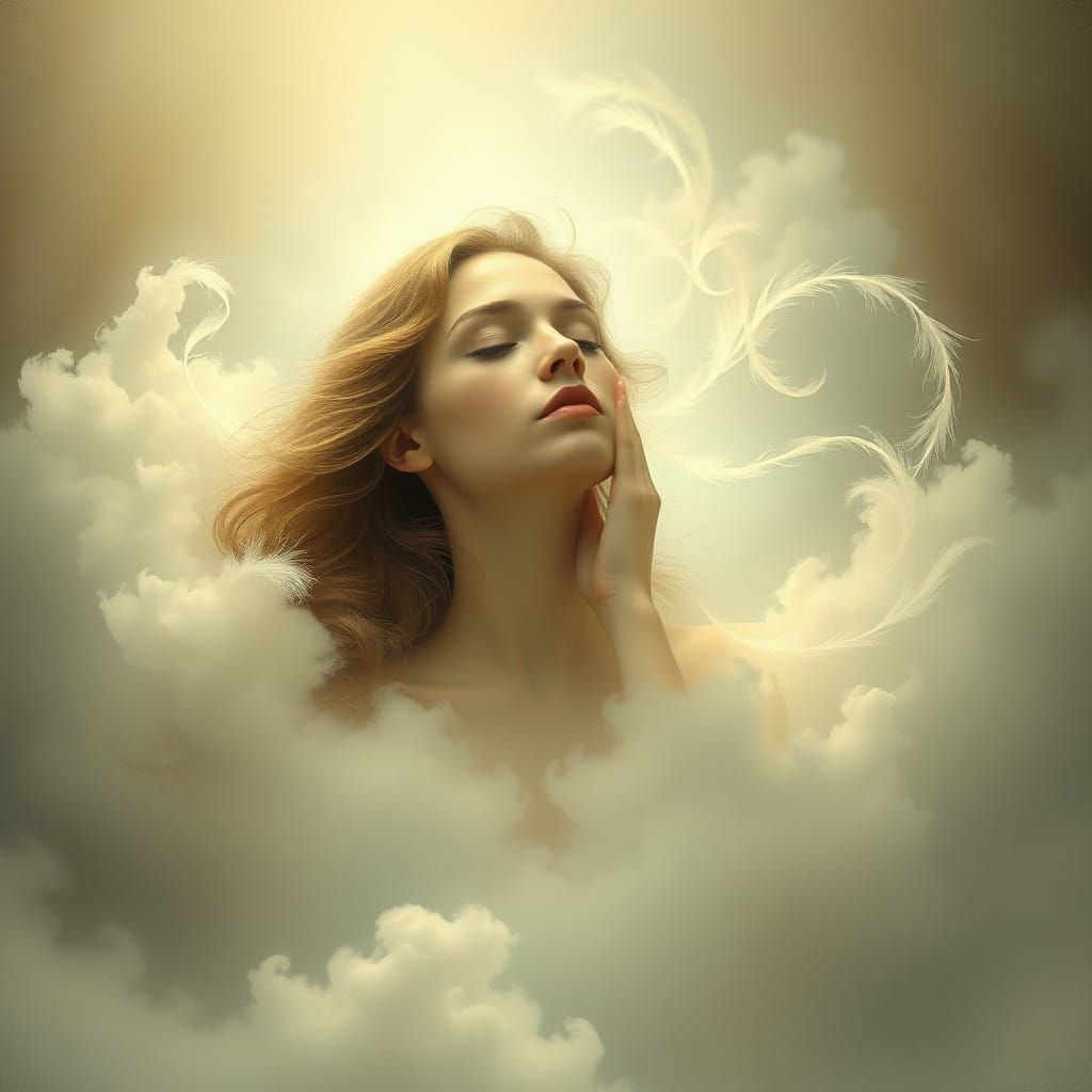 Serene Woman in Ethereal Cloudscape