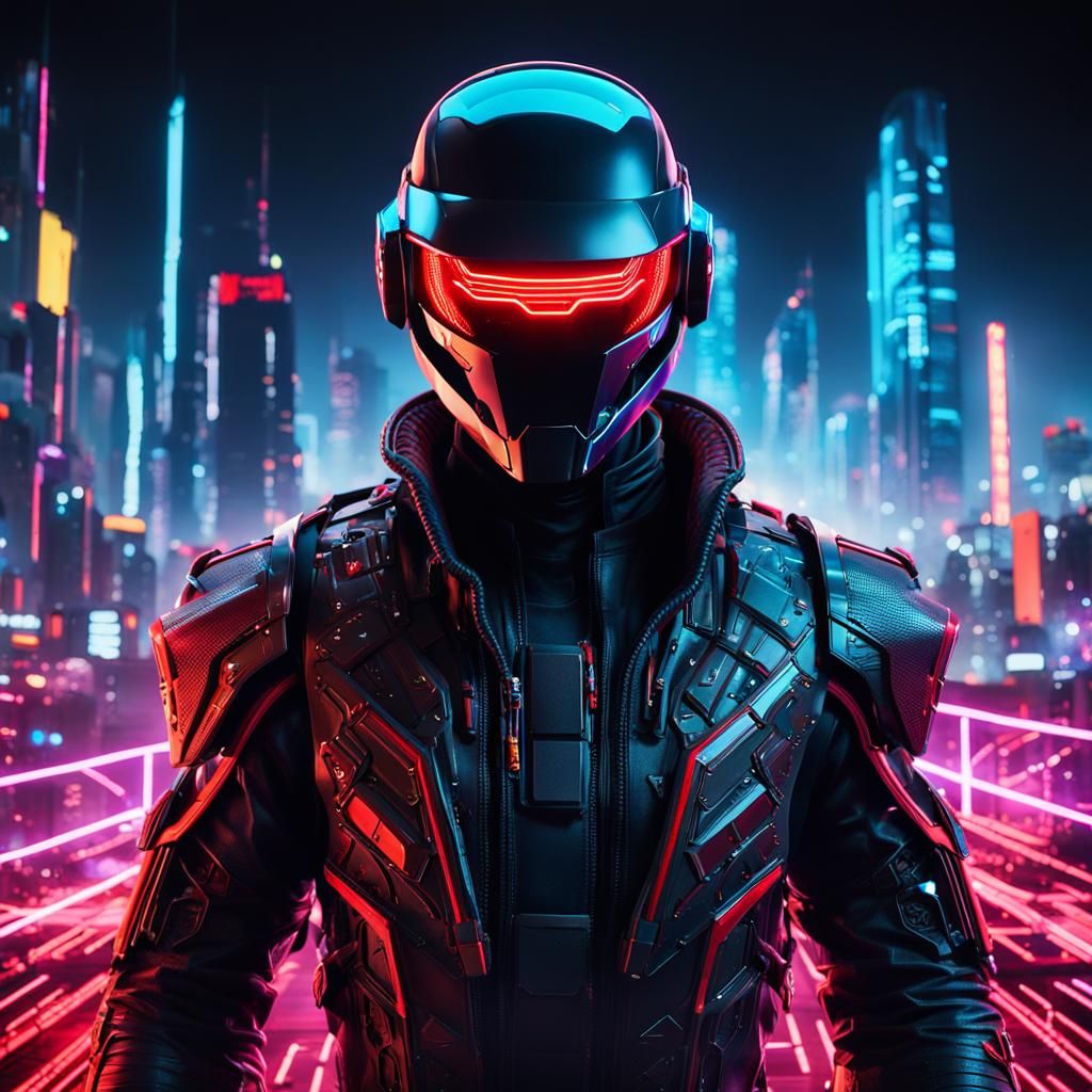 cyberpunk 2077,commander shep,sleek daft punk helmet and RED...