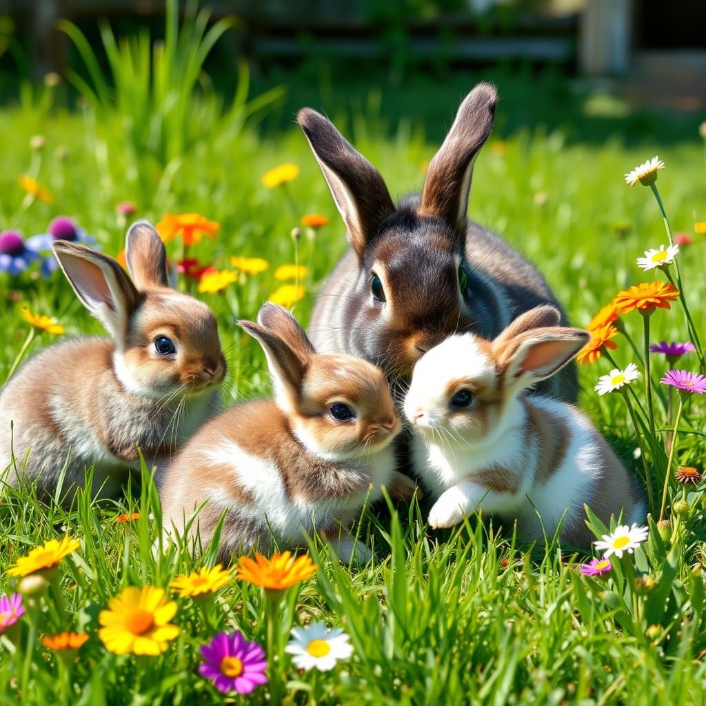 Adorable Bunnies Play in Sunny Farm Meadow