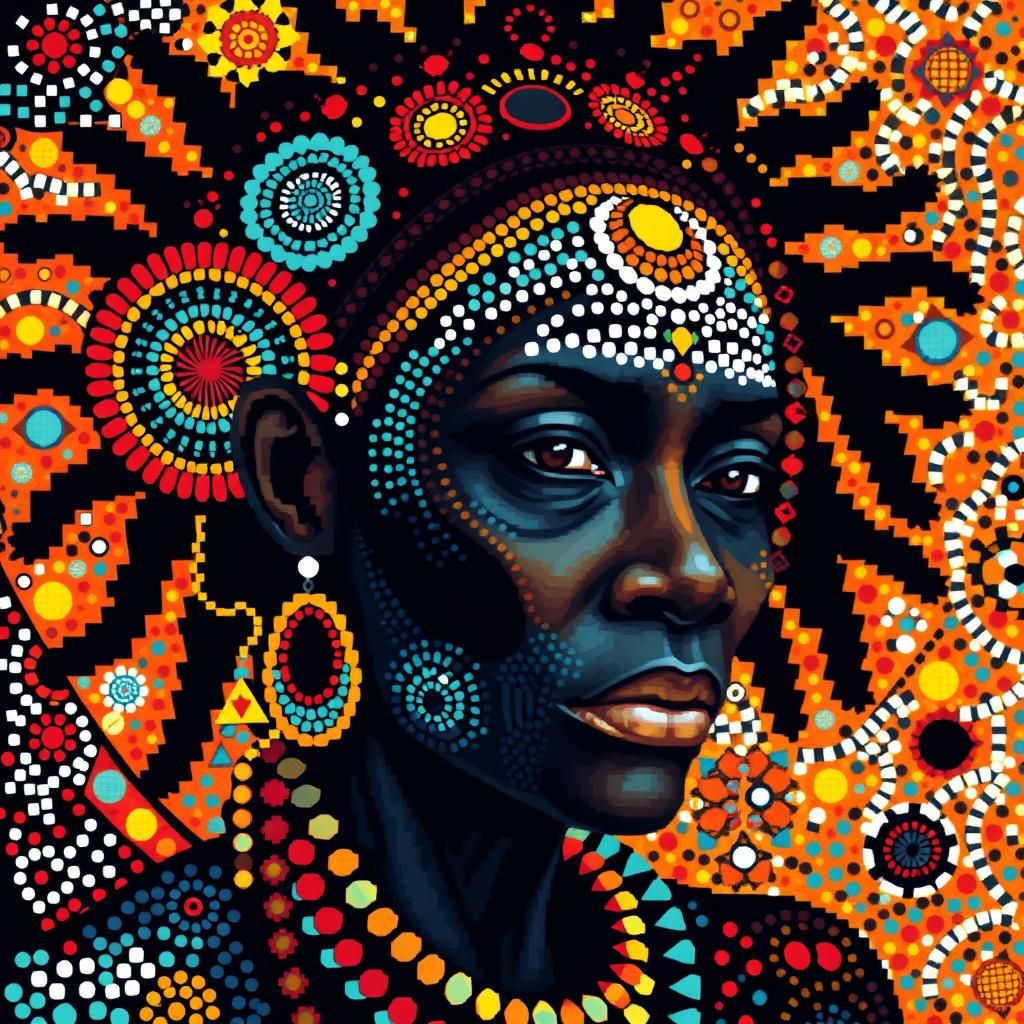 Surreal Aboriginal God in Cosmic Pixel Art