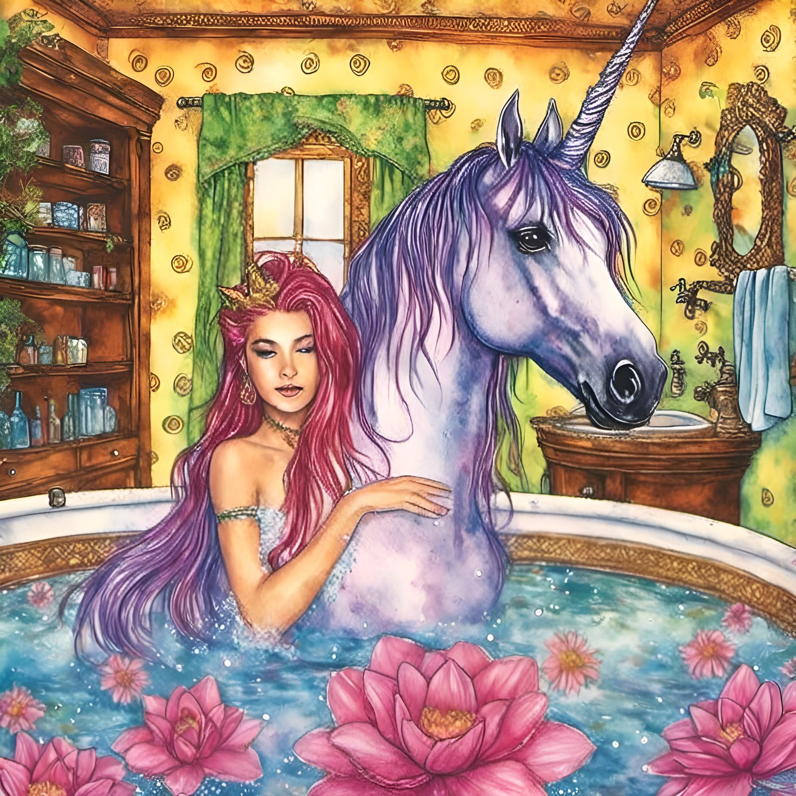 Fantastical Unicorn Soaks in Bohemian Bathroom Spa