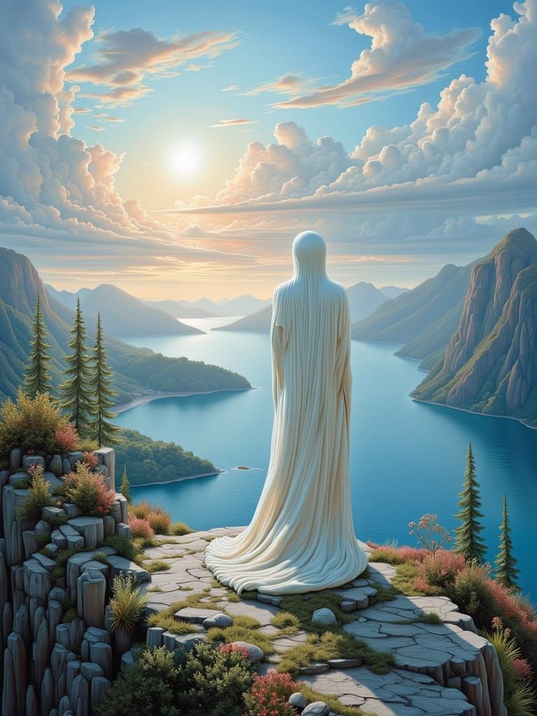 Mystical Moon Child Overlooking Serene Lake