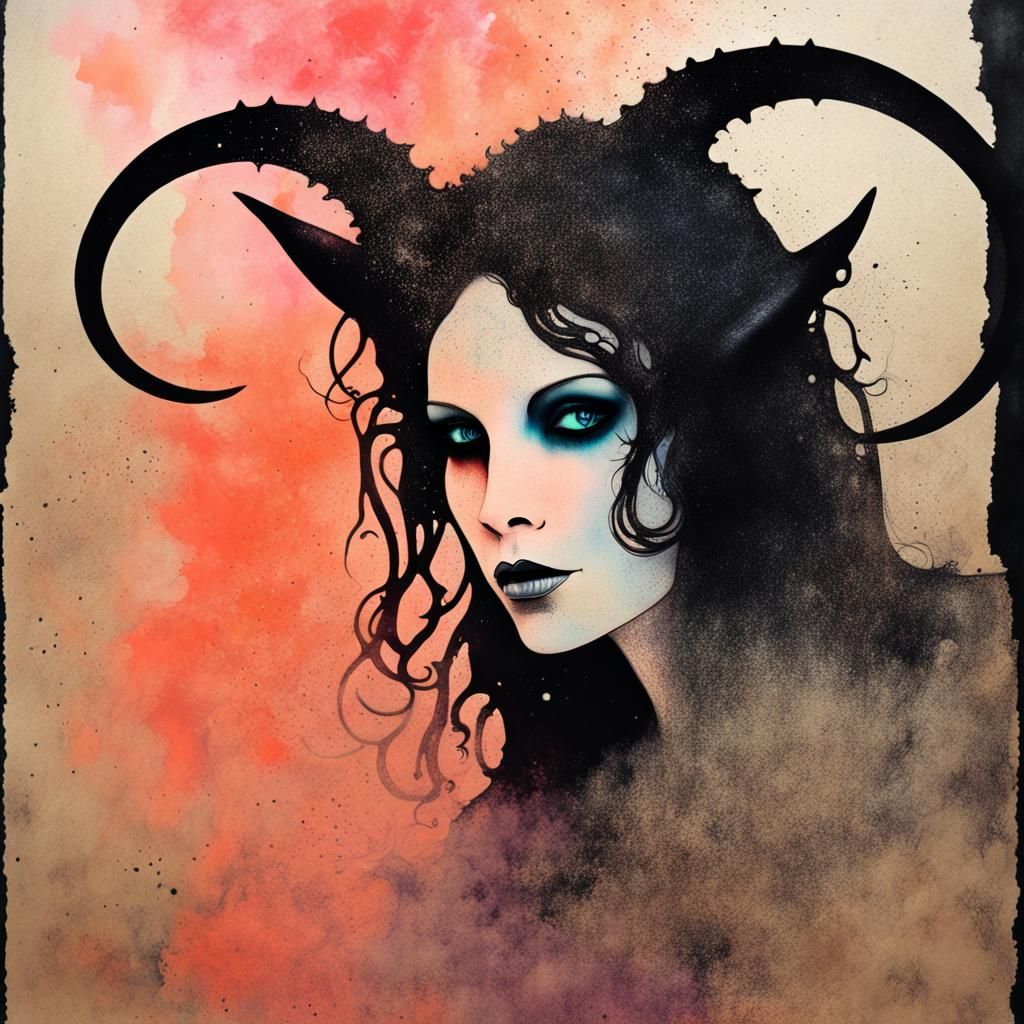 Surreal Steampunk Demoness Confronts a Hurricane