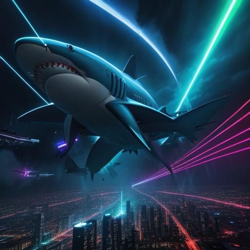 Cyberpunk Shark Tornado Descends upon Futuristic Metropolis