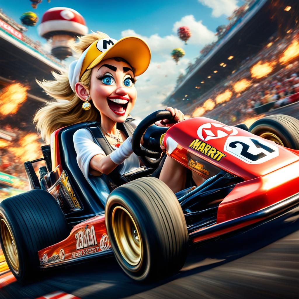 Miley Cyrus Speeds Through Mario Kart in a Vibrant, Hyperrea...