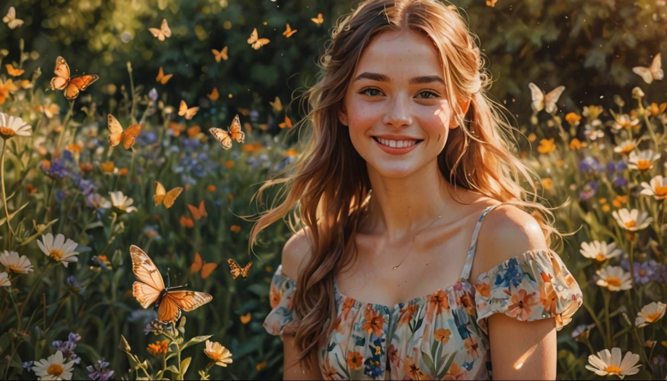 Whimsical Watercolor Portrait of a Bright Sunshine Girl