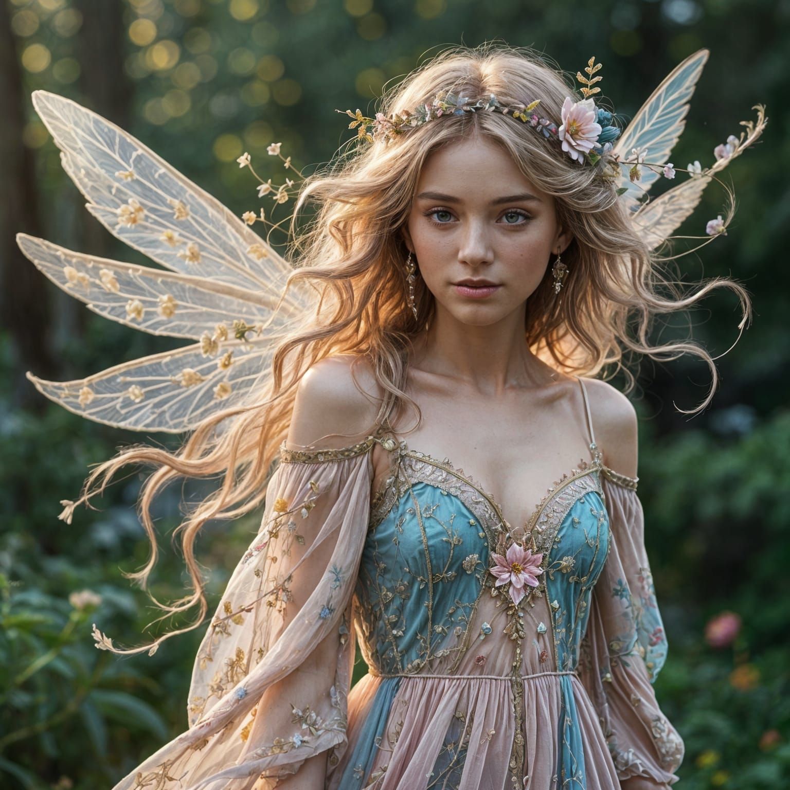 Boho Fairy with Flowing Hair and Wings