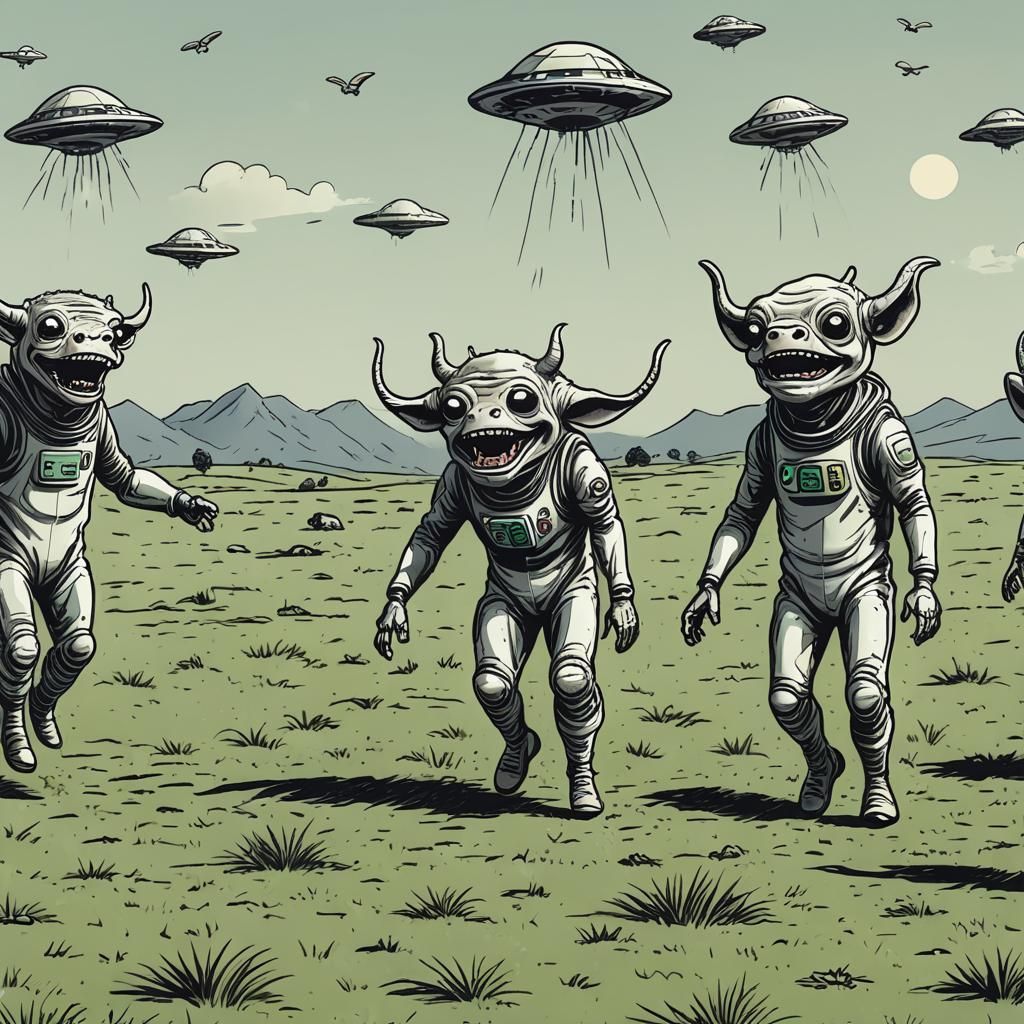 Aliens in Hilarious Chase Scene with Escaping Cow