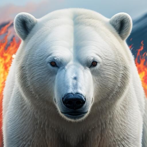 Hyper-Realistic Polar Bear Firebending in Arctic Landscape