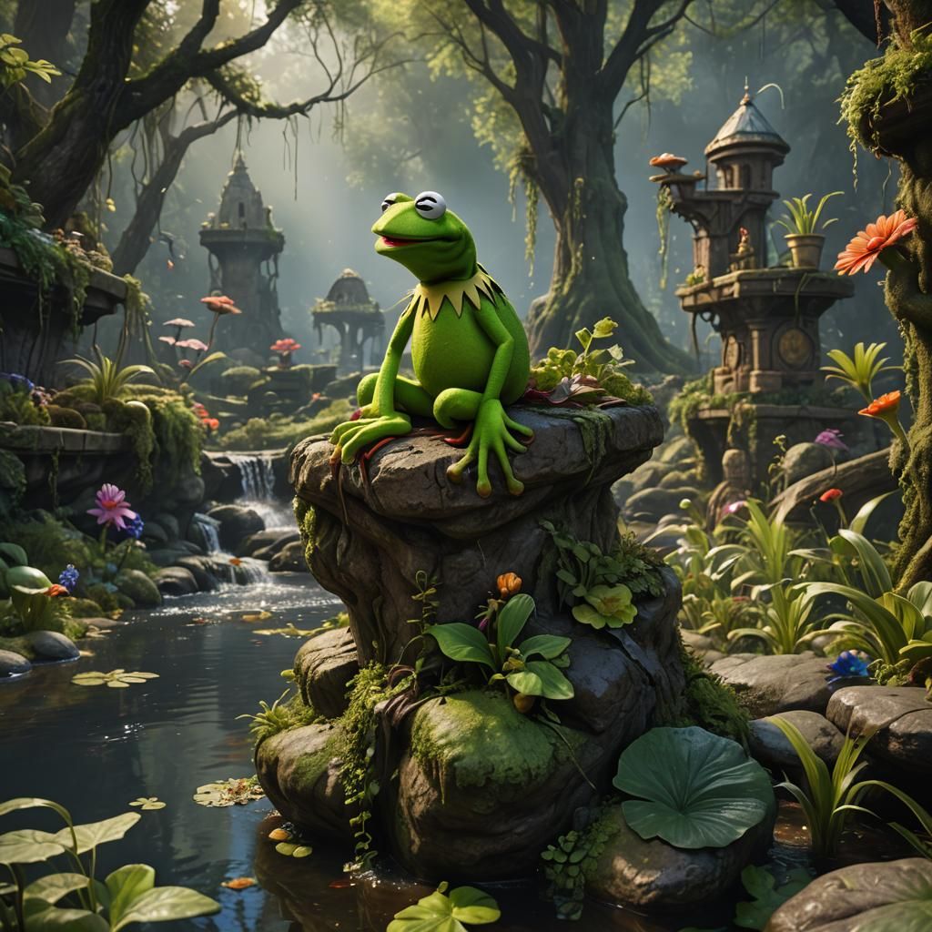 Fantastical Frog in Vibrant, Dreamlike Realm