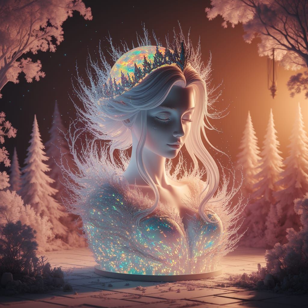 Holographic Emma Frost Sculpture in Opalescent Light