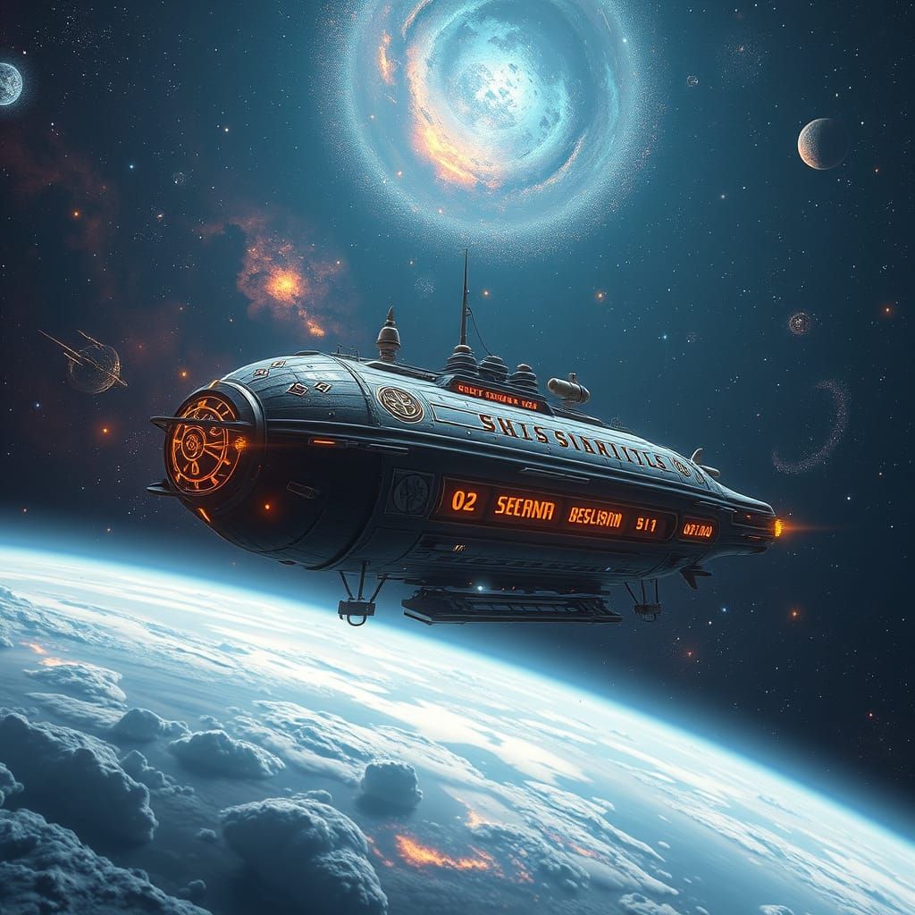 Majestic Space Airship Glides Amidst Celestial Tapestry