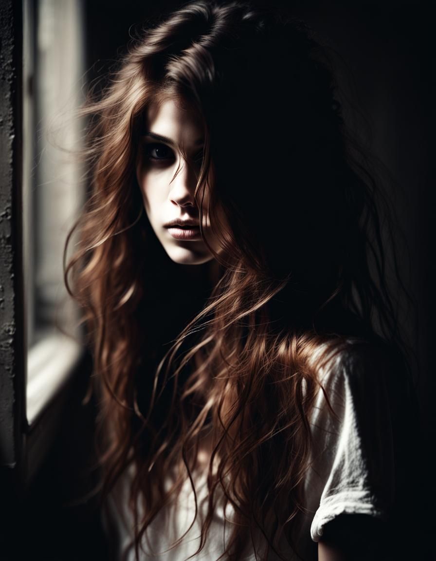 Mysterious Girl Hiding in Shadows: A Beautiful Photo