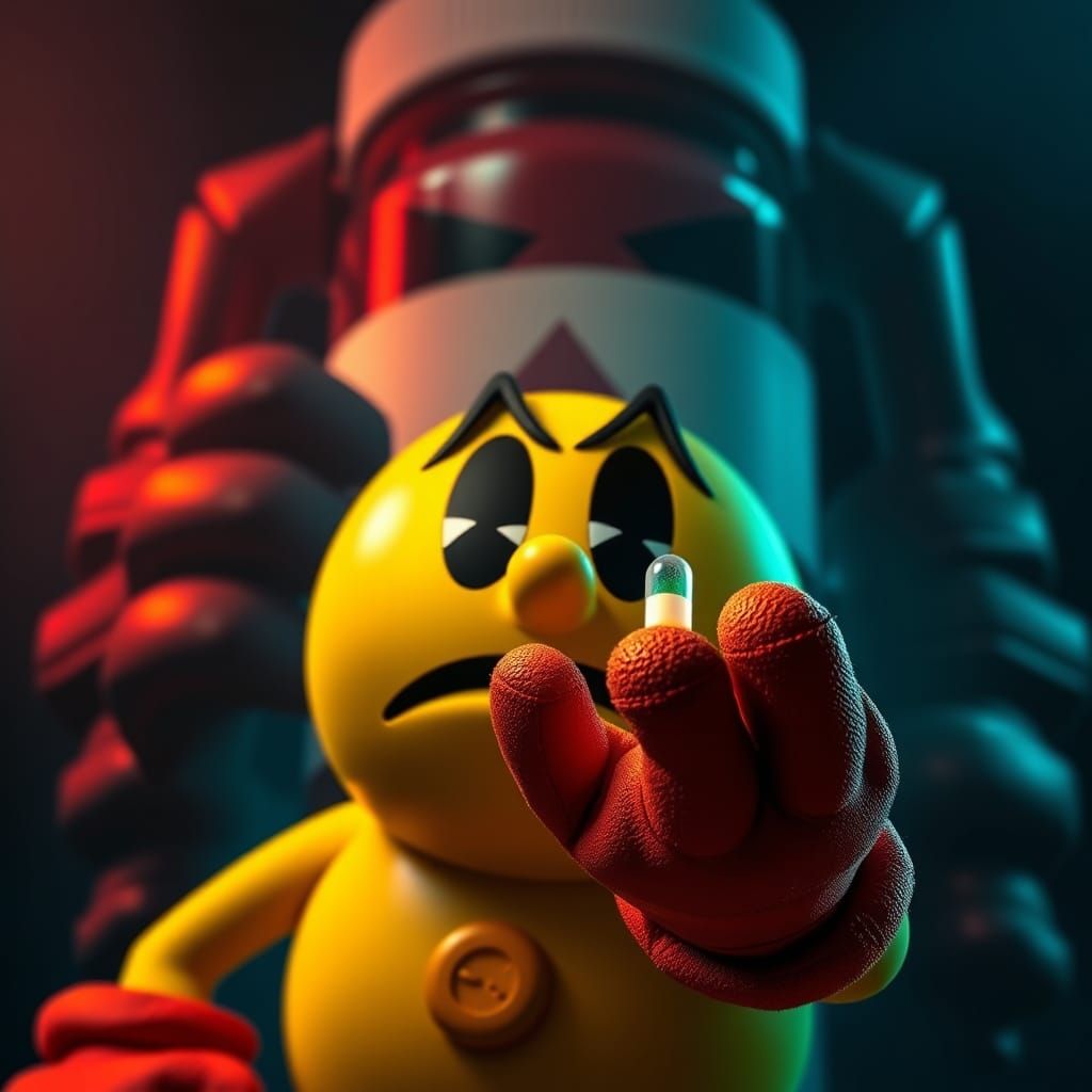 Hyperrealistic Pacman Anticipating the Unknown