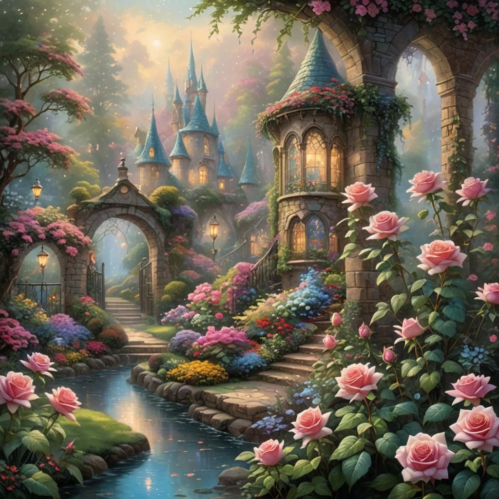 Dreamy Prism Rose in Whimsical Fairytale Garden