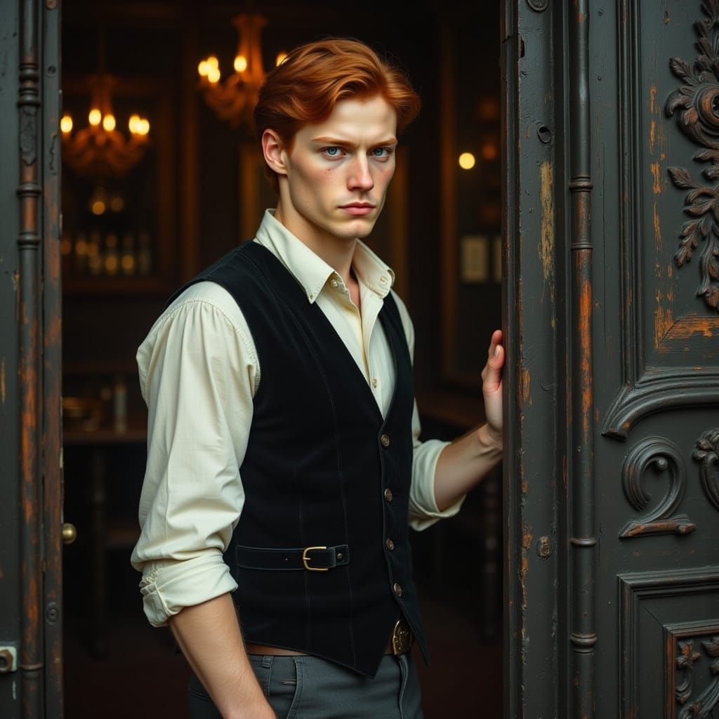 Handsome Man at Victorian Tavern Door