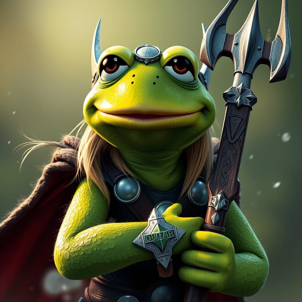 Kermit the Frog as Thor the Viking God of War