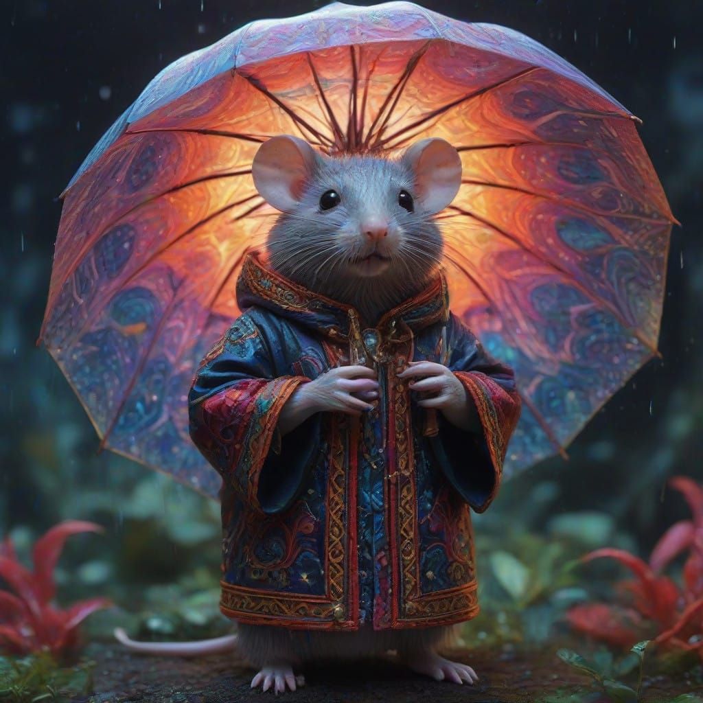 Enchanted Astral Mouse in Cosmic Holographic Illustration