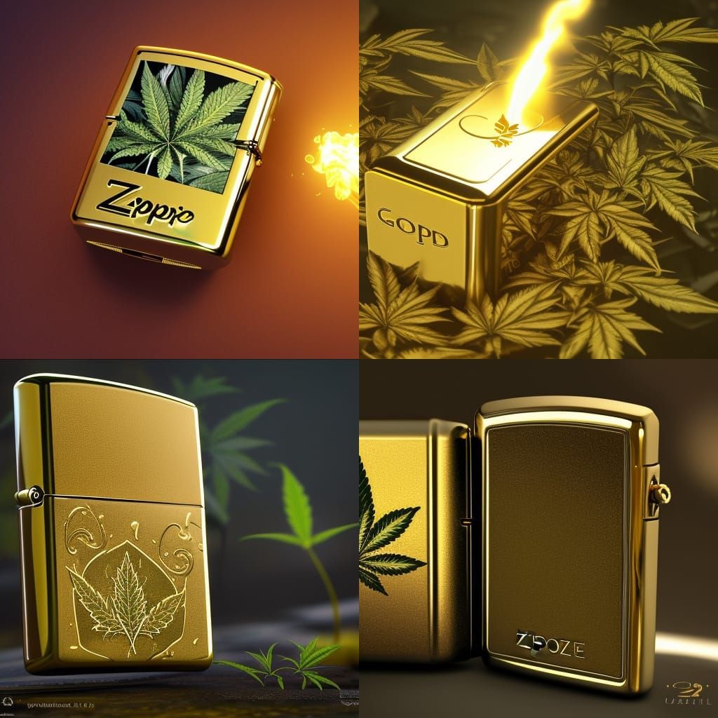 Luxurious Gold Zippo Lighter with Engraved Cannabis Leaves