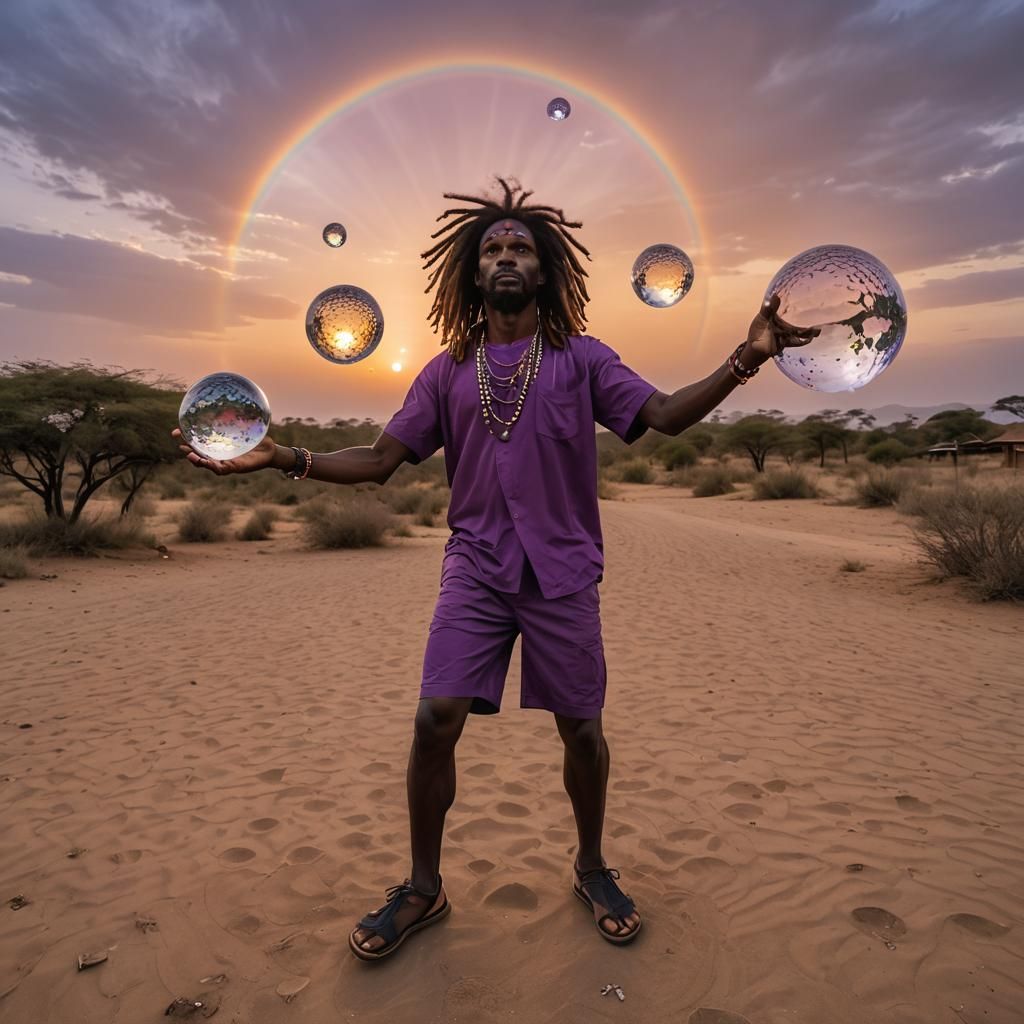 Athletic Hippie Dances Under African Sunset with Crystal Bal...