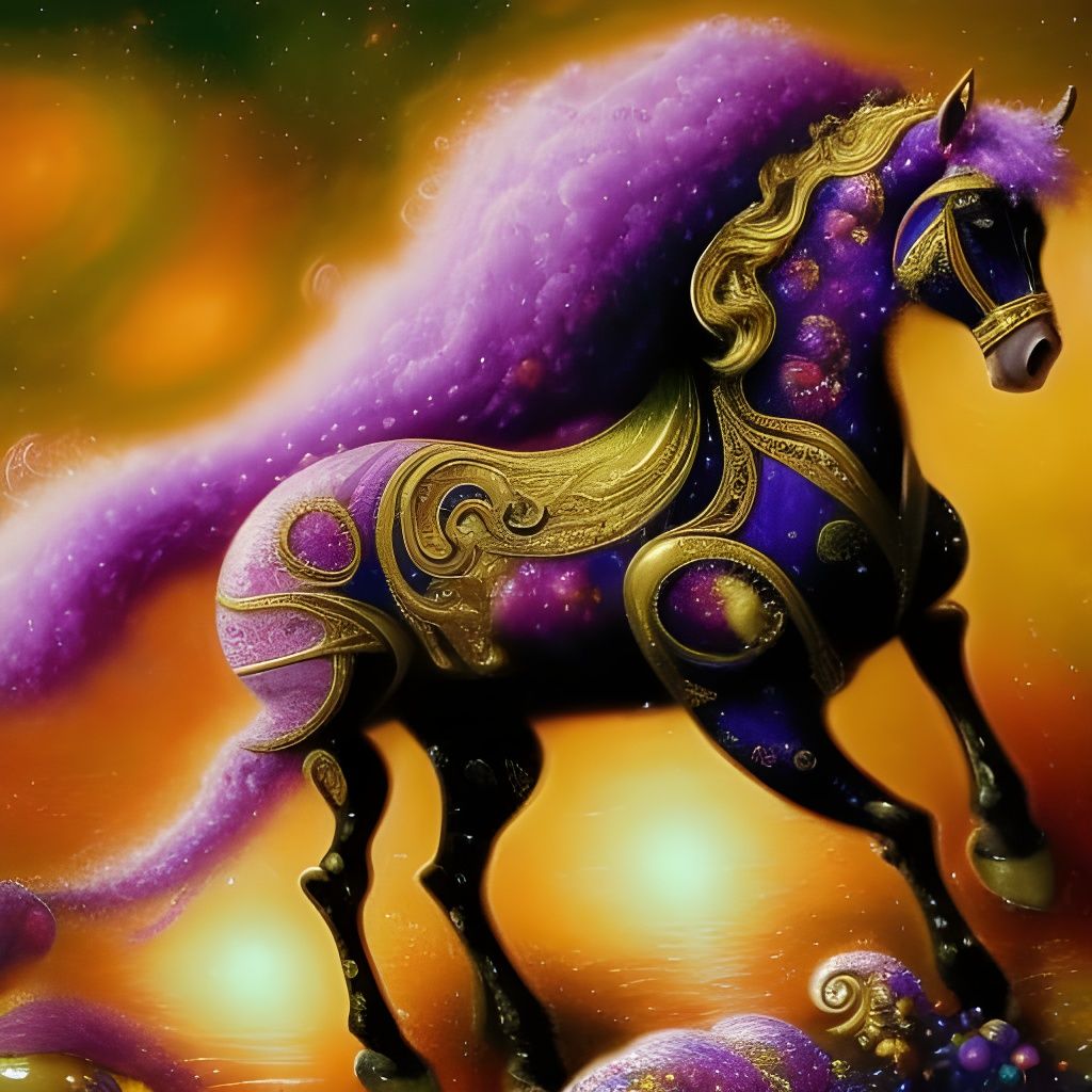 Luxurious Fractal Horse in Glittering Digital Oil Painting