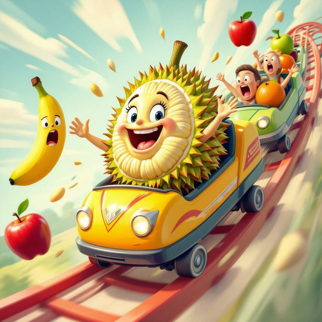 Durian Rides Roller Coaster Amidst Screaming Fruits