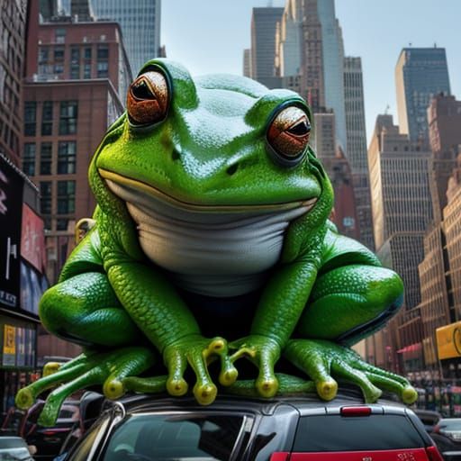 Giant Frog Emerges From NYC Holding Another Frog