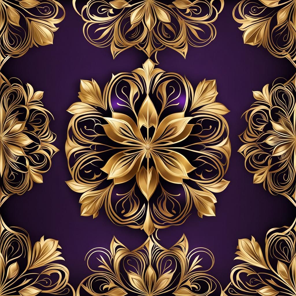 Elegant Lilac Flor-de-Lis with Golden Edges and Geometric Pa...