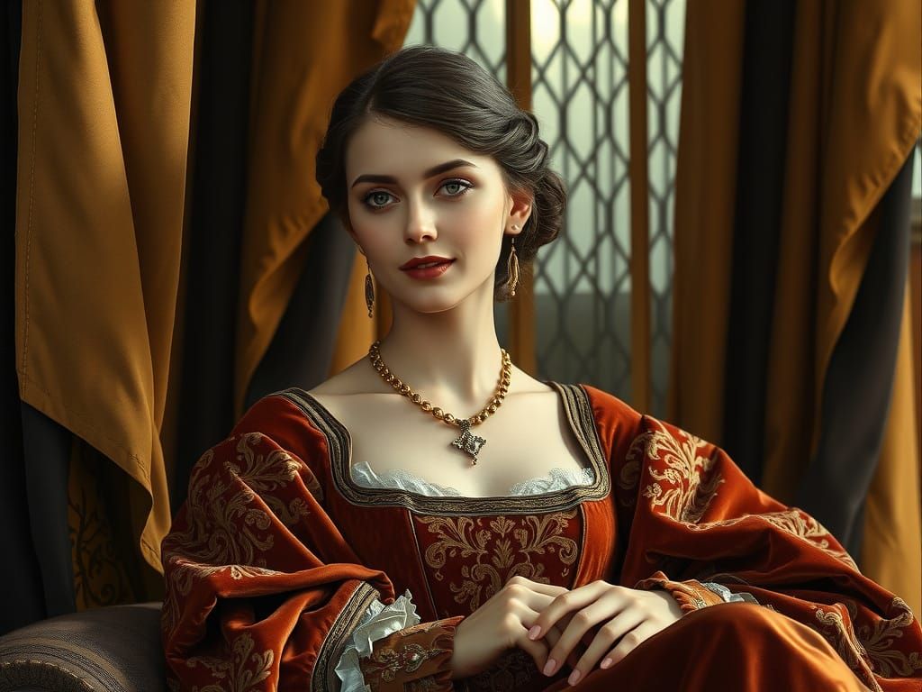 Ethereal Noblewoman in Renaissance Velvet Gown