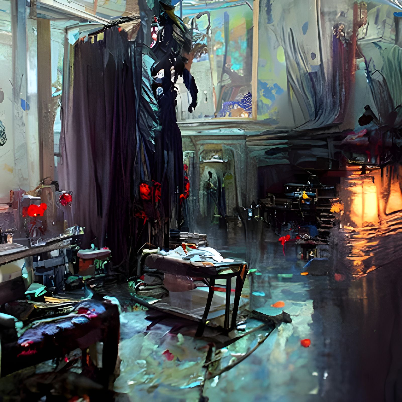 Ethereal Horror Scene in Gothic Film Noir Style