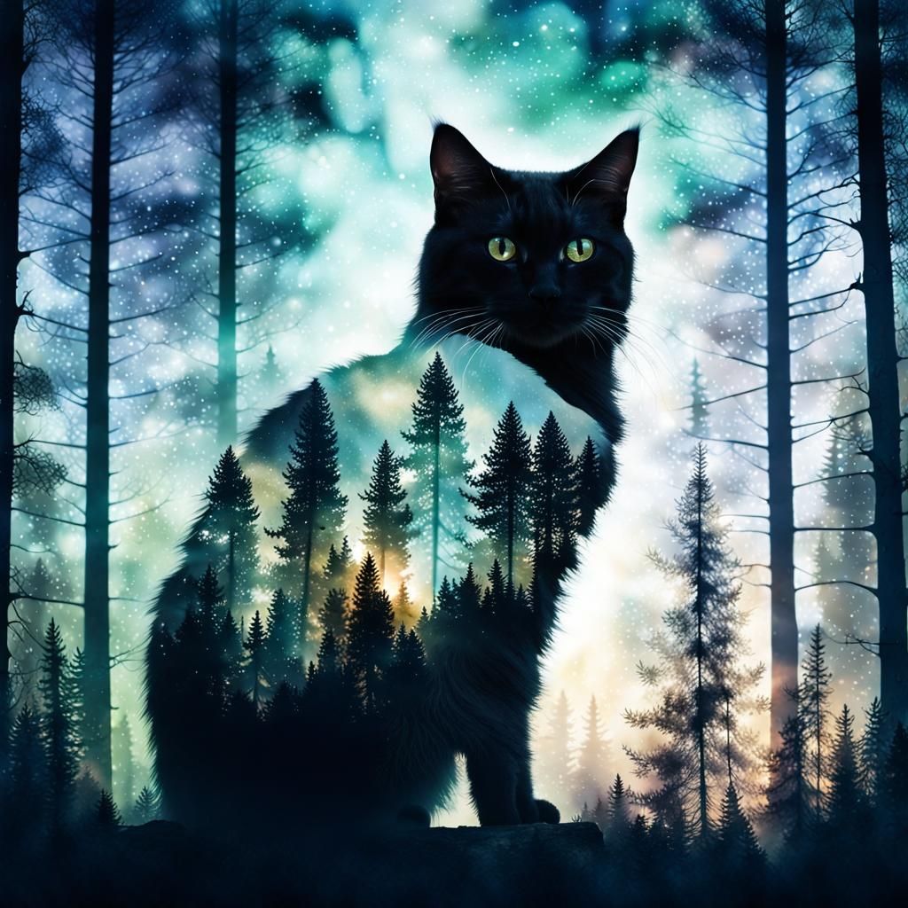 Dreamy Forest Silhouette in Cosmic Nebulae