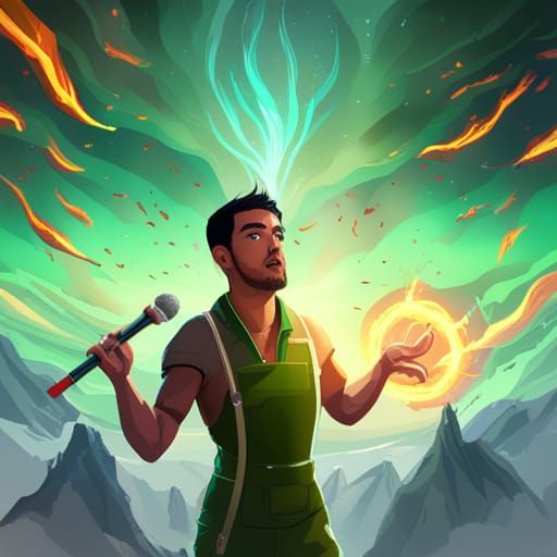 Man Sings to Blowtorch with Hummingbirds, Hyperdetailed Art