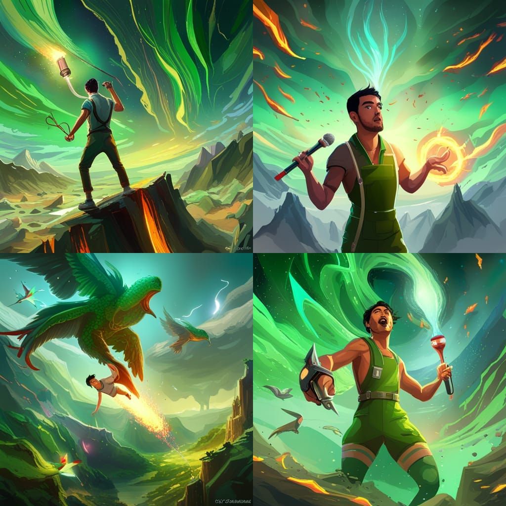 Surreal Scene of a Man Singing into a Blowtorch with Electri...