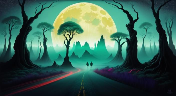 Ethereal Landscape Under a Pale Green Moon