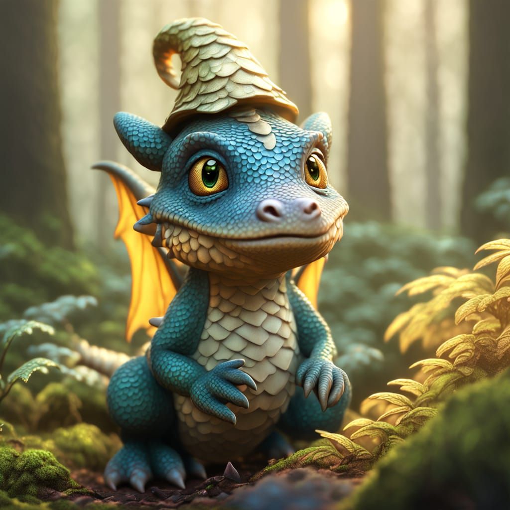 Dragon in Misty Forest: Hyperrealistic 3D Render