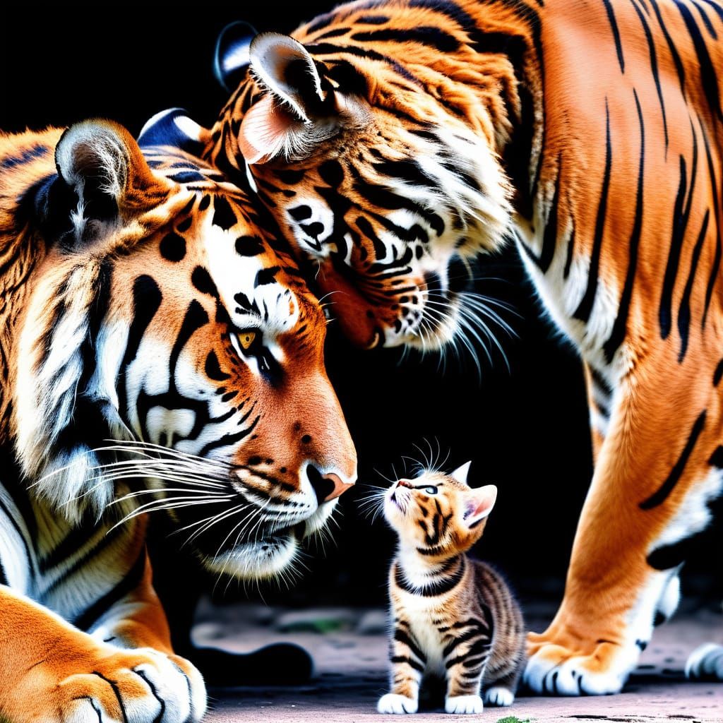 Tiger and Kitten Share a Heartwarming Moment in Hyperrealist...