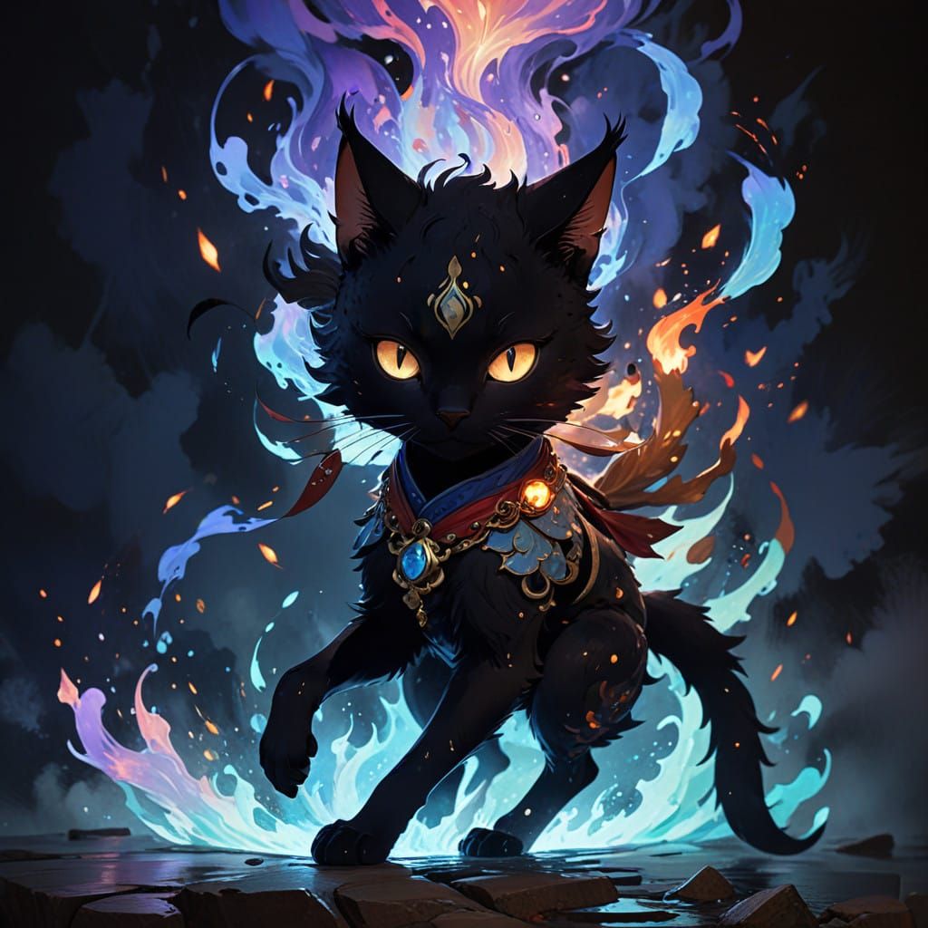 Surreal Cat-Girl Emerge from Blazing Inferno in Anime-Inspir...