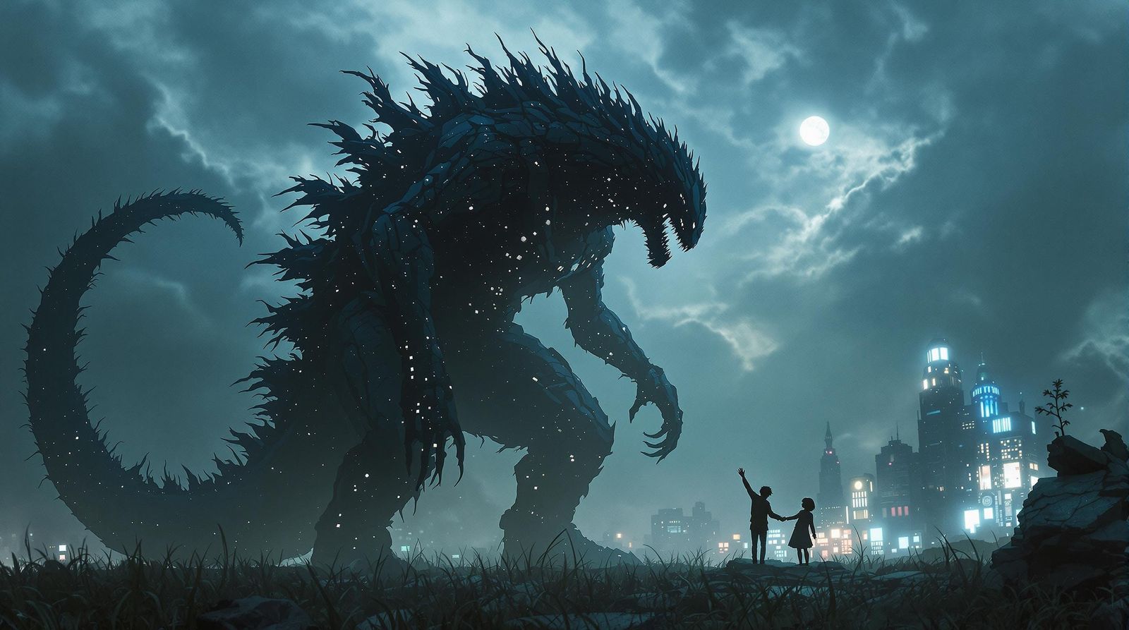 Translucent Figure Reaching for Shadow Monster