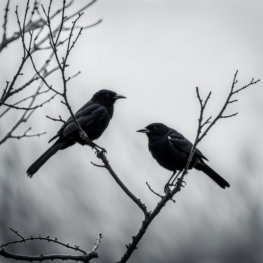 Moody Black Bird in Misty Morning Light, Ansel Adams Style P...