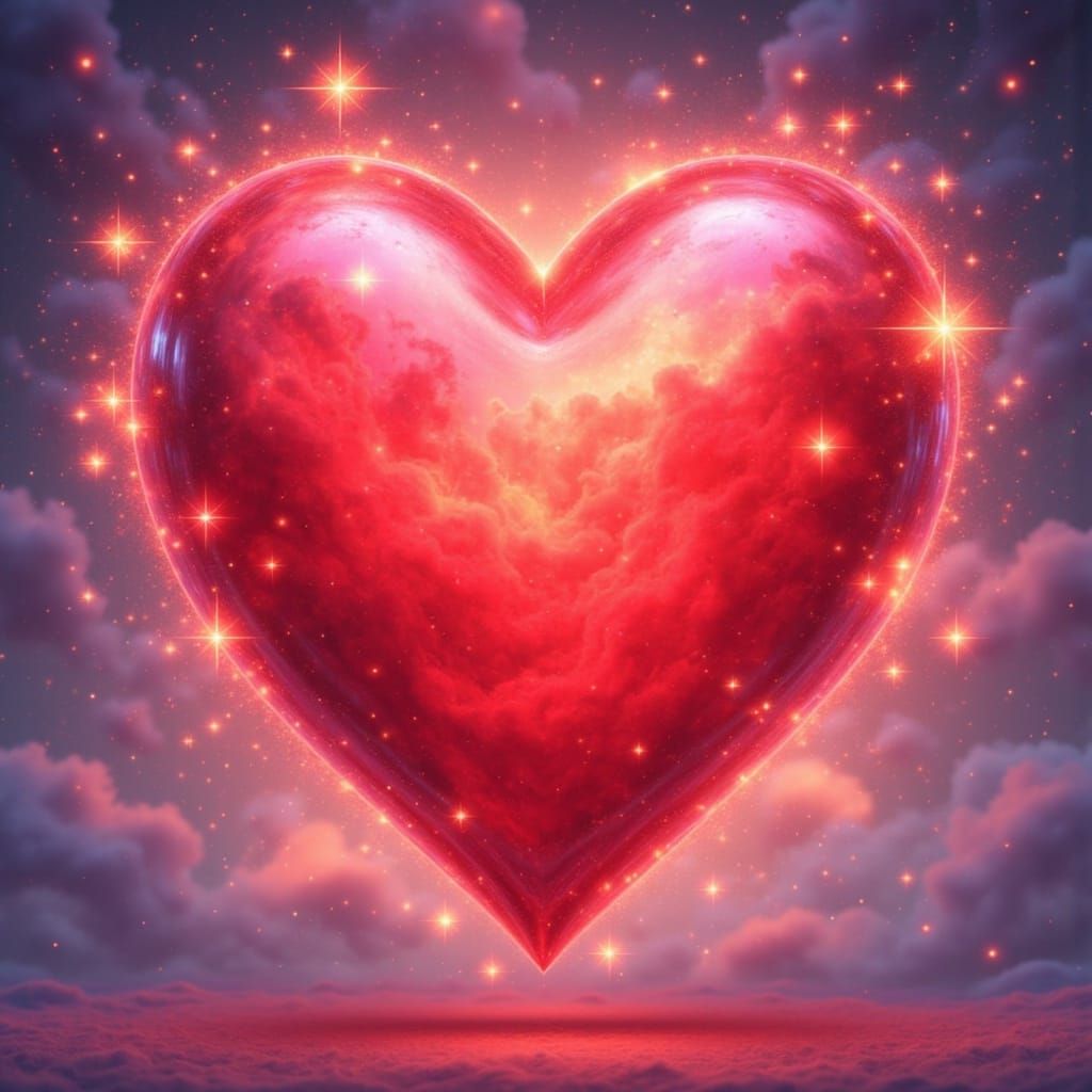 Glowing Red Heart Illustration in Neon Style