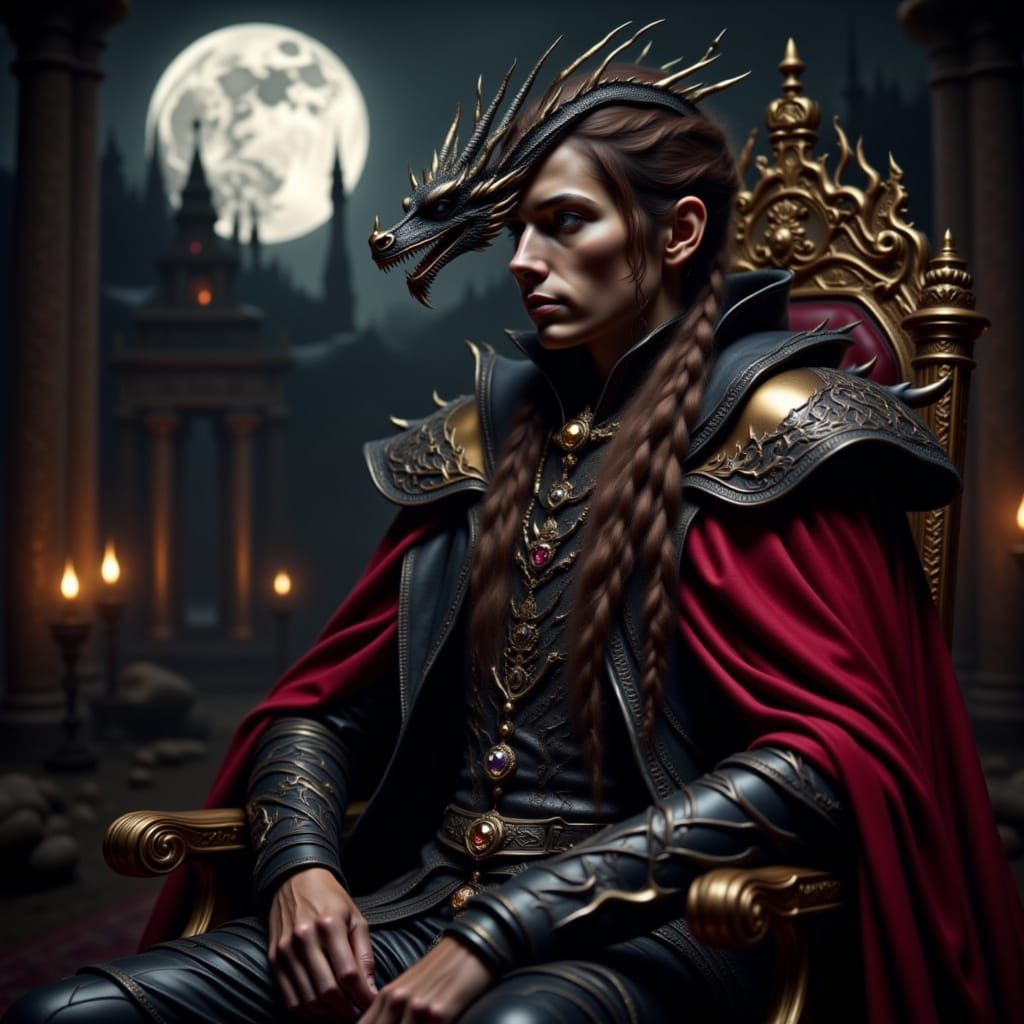 King with Dragon Crown in Gothic Castle