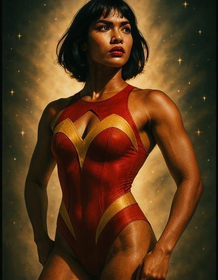 Dynamic Digital Illustration of Exotic Female Superhero