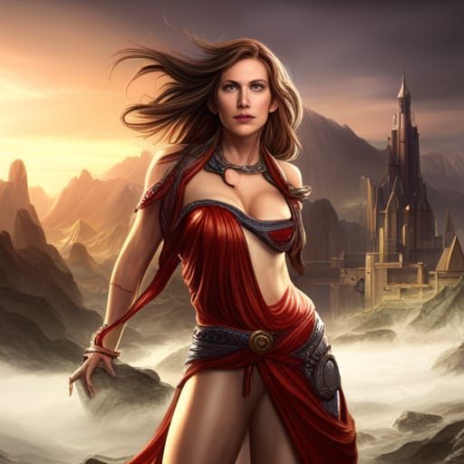 Epic Fantasy Woman Surrounded by Castle Splendor