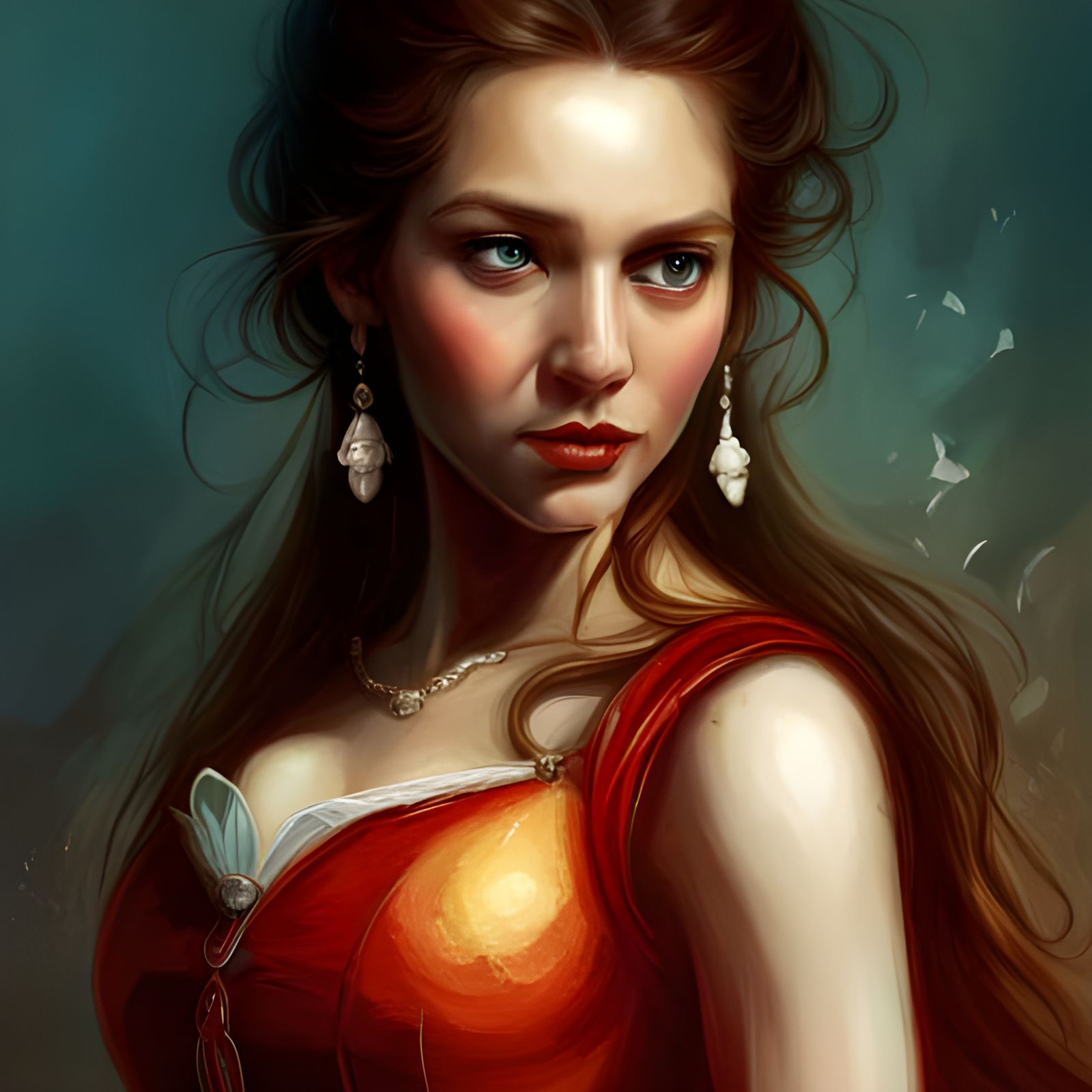 Enchanting Fantasy Princess in Vivid Orange and Red Attire