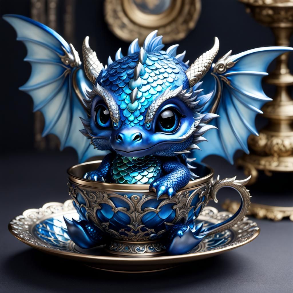 Serene Baby Dragon Soars in Elegant Teacup
