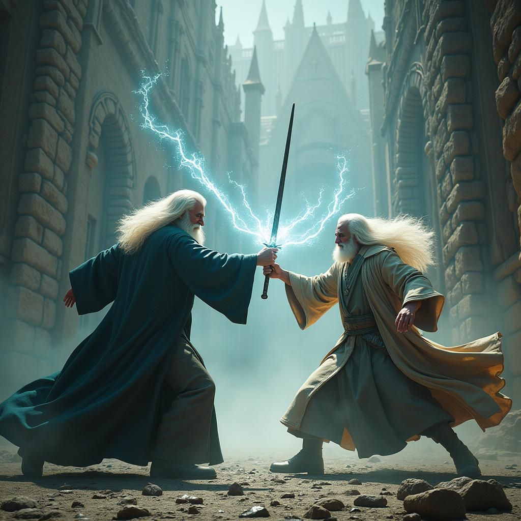 Fantastical Duel: Gandalf and Dumbledore Clash in Epic Fanta...